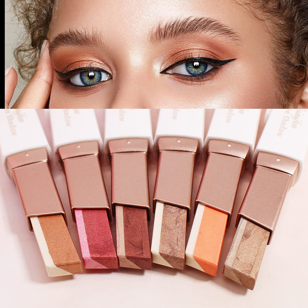 12 Colors Glitter Eye-shadow Stick Set, Two-Tone Shimmer Gradient Eyeshadow Stick Double Colors Eyeshadow Stick Waterproof Glitter Eye Stick Eyeshadow Pen for Women Eye Makeup (6 Pcs)