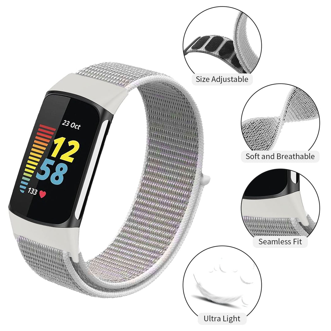 Nylon Bands Only Compatible with Fitbit Charge 5 Bands, Soft Breathable Adjustable Replacement Nylon Loop Wristband Sport Strap for Women Men, Black, Small