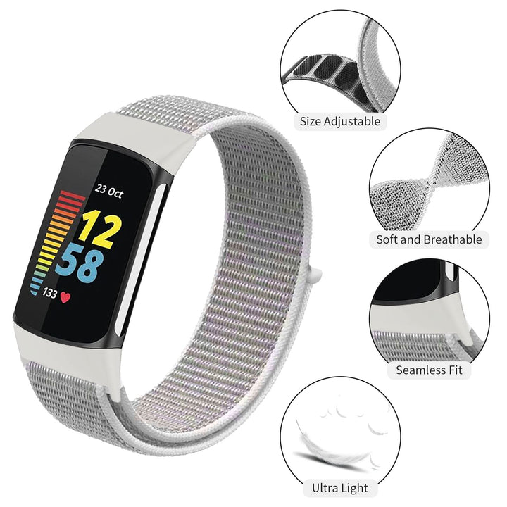 Nylon Bands Only Compatible with Fitbit Charge 5 Bands, Soft Breathable Adjustable Replacement Nylon Loop Wristband Sport Strap for Women Men, Black, Small