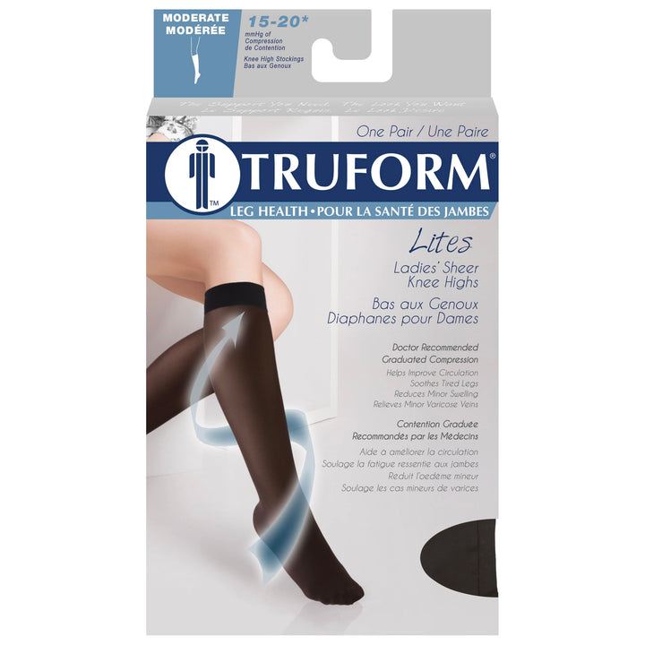 Truform Women's 15-20 mmHg Sheer Knee High Compression Stockings, Light Beige, X-Large
