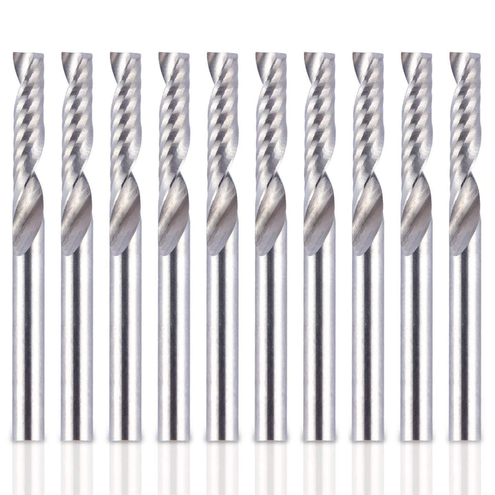 1/8 Shank CNC Router Bits Inch Shank 3.175mm End Mill Single Flute Spiral Router Bit Milling Cutter Upcut Cutting Engraving Single Edged Acrylic Plastic MDF 10 Pack