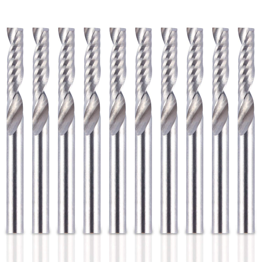 1/8 Shank CNC Router Bits Inch Shank 3.175mm End Mill Single Flute Spiral Router Bit Milling Cutter Upcut Cutting Engraving Single Edged Acrylic Plastic MDF 10 Pack