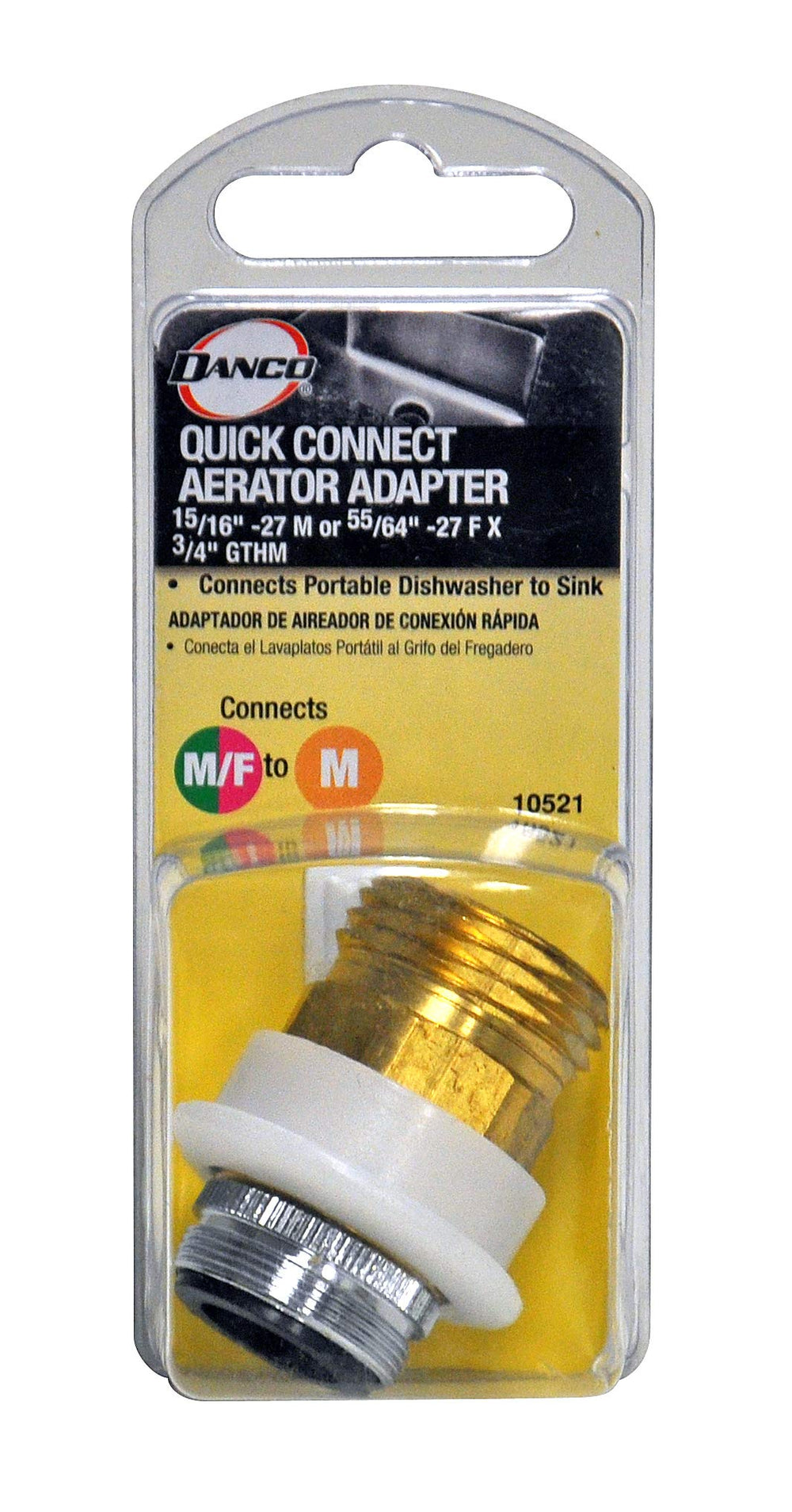 10521 Dual Thread Dishwasher Snap Coupling Adapter, 15/16-27 X 55/64-27 Male, 1.5 Gpm, No Size, Brass