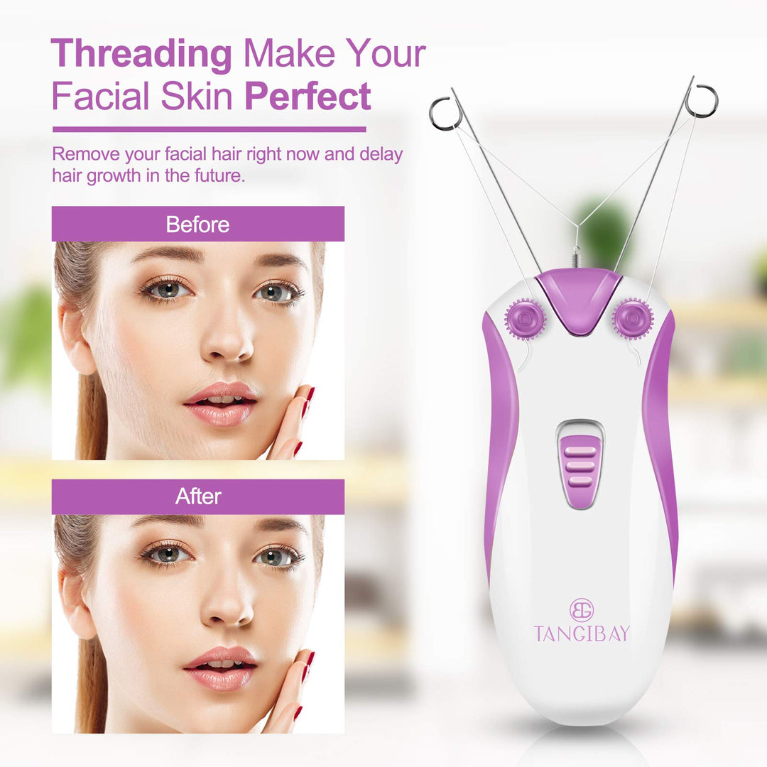 Cordless Electric Facial Threading Hair Removal for Women, Rechargeable Face Hair Remover Cotton Thread Epilator for Fast Removing Very Fine Vellus Hair on Face & Chin (Rose Red)