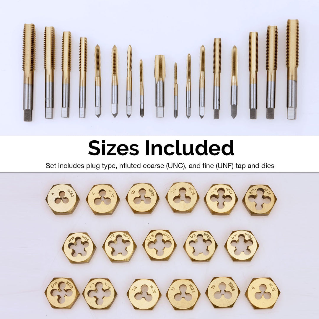 00911A SAE Tap and Die Set, Titanium-Coated Alloy Steel Taps and Dies, Large Threading-Tool Kit with Storage Case, 40-Piece Set