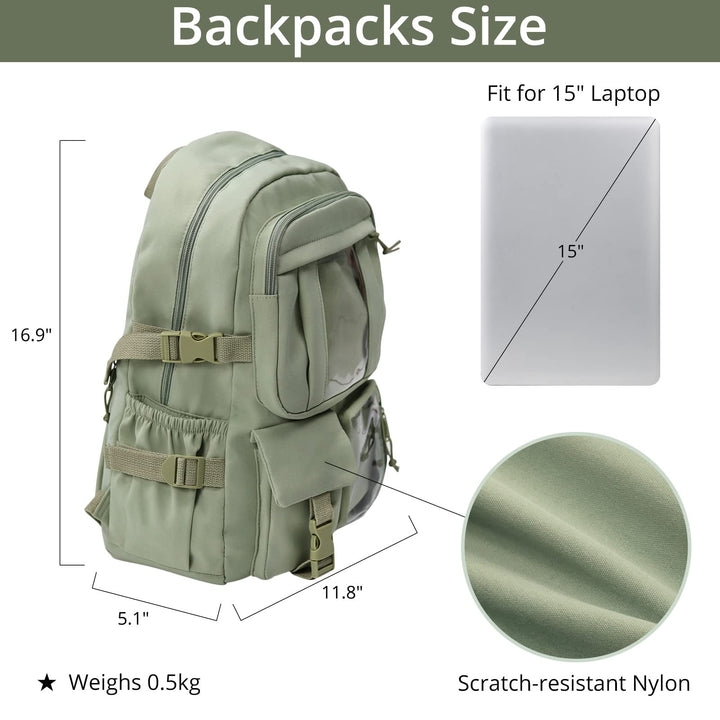 Kawaii Backpack Lovely Pastel Rucksack for Teen Girls Aesthetic Student Bookbags with Kawaii Pin and Cute Accessories (Blue-C-1)