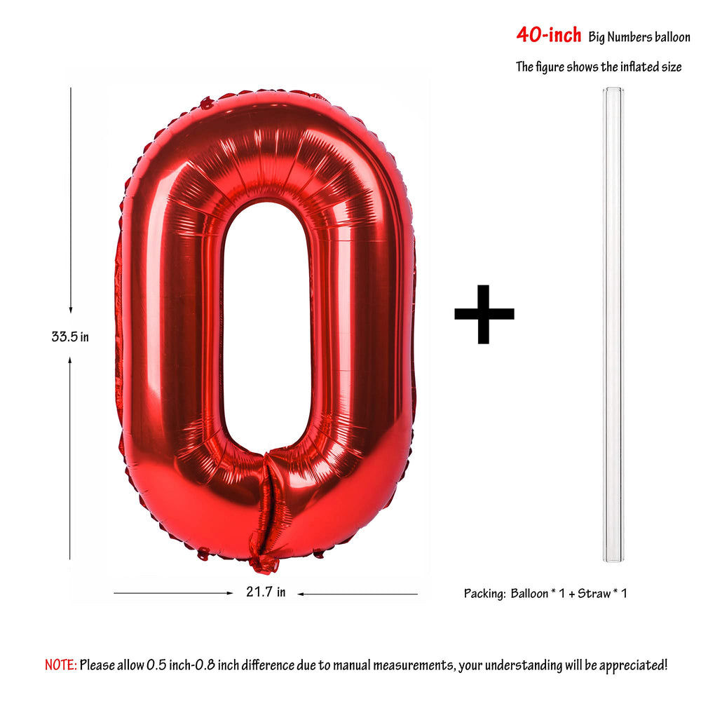 40 Inch Red Large Numbers Birthday Party Decorations Helium Foil Mylar Big Number Balloon Digital 0