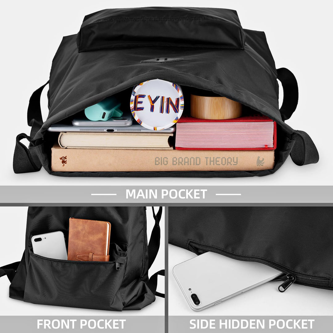 Drawstring Backpack Water Resistant String Bag Cinch Bag Sports Gym Sack with Side Pocket for Men Women - Black