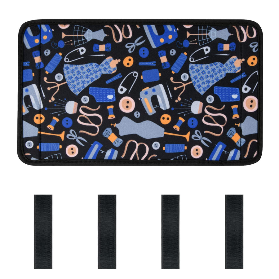 Sewing Machine Foot Pedal Pad Stay in Place Mat, Non Slip Rubber and Hook and Loop Pad to Keep Foot Pedal Steady on Hard Floor Carpet, Piano Pedal,12”x7”, 1/5” Thick (Black+Blue)