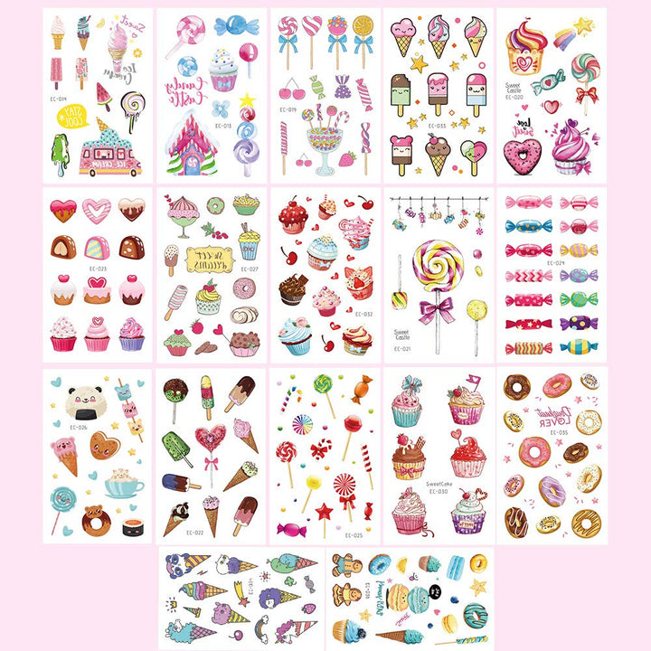 Ice Cream Temporary Tattoos for Kids 180PCS - Ice Cream, Lollies, Cookie, Cake Tattoo Stickers - Sweet Summer Tattoos Sticker for Girl Birthday Party Decorations Supplies Favors(17 Sheets)