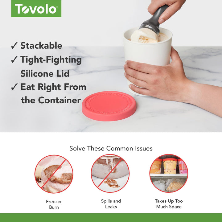 Sweet Treat, Reusable Ice Cream Container for Homemade Ice Cream, Raspberry - 1 Quart Stackable Storage Tubs with Silicone Lids for Freezer - BPA-Free & Dishwasher-Safe