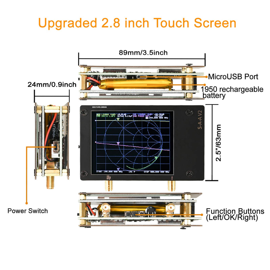 NanoVNA S-A-A-2 V2 Vector Network Analyzer 10KHz~3GHz HF VHF UHF Antenna Analyzer 2.8 inch, Measuring Duplexer, S Parameters, Voltage Standing Wave Ratio, Phase, Delay, Smith Chart Nano VNA