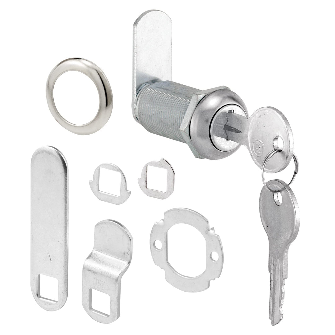 Prime-Line U 9950 Drawer and Cabinet Lock – Secure Important Files and Drawers, 1-3/8 in., Diecast Stainless Steel, Fits on 1 in. Max Panel Thickness, Keyed Different (1 Kit)