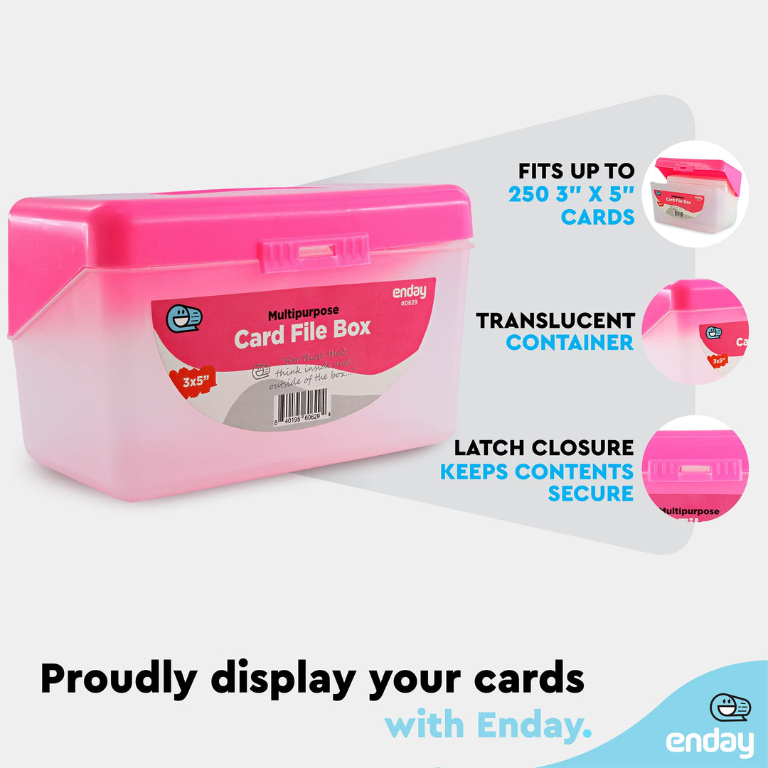 Index Card Holder Pink, 3x5 Note Flash Card Organizer Case, Index Card File w/flip top, Notecard Recipe, Holder, Holds 250 Cards, Also Available in Purple, Red, Green, Blue, Grey (1 PC)