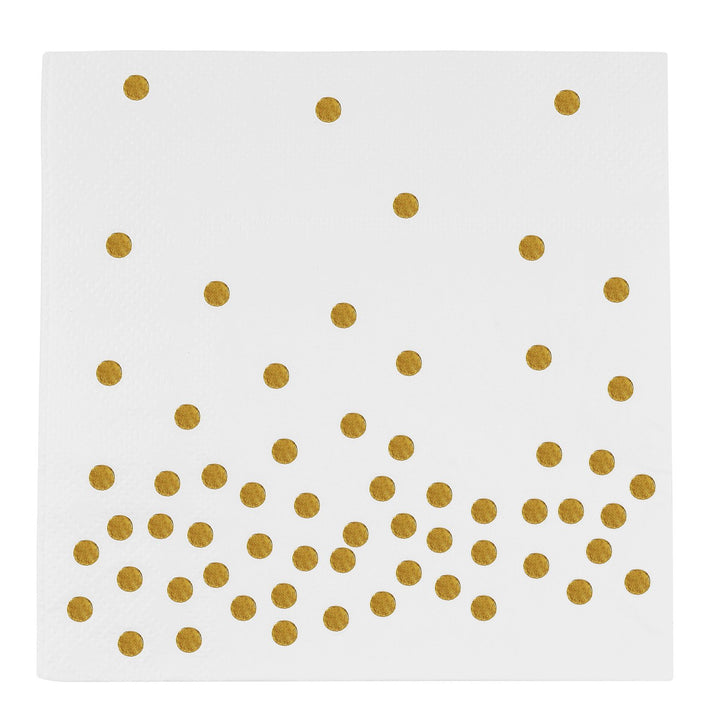 50 Luncheon Napkins, White with Sparkly Gold Dots, Disposable Paper Party Napkins for Birthday, Wedding, Baby/Bridal Shower, Christmas, 2- Ply