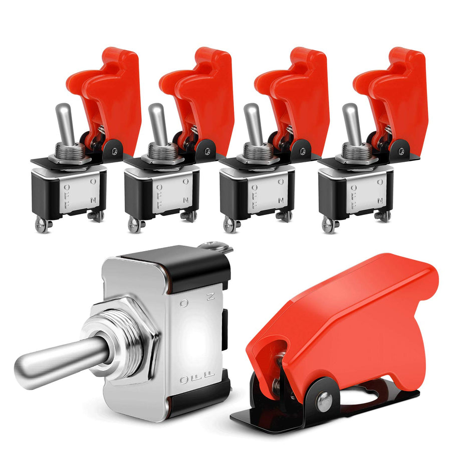 90014E Heavy Duty Rocker Toggle Switch 12V 20A Red Cover SPST ON/Off 2Pin Car Truck Boat-5 Pack