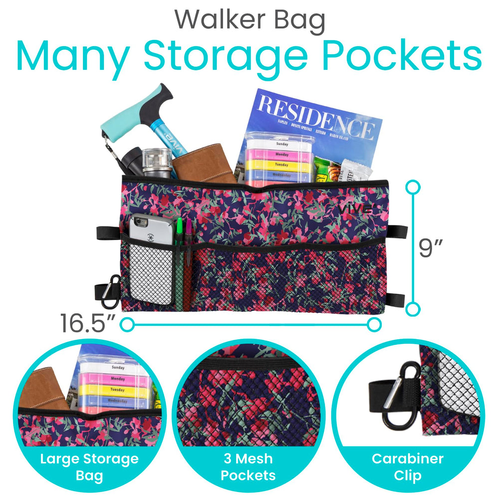 Walker Bag - Accessories Wheelchair Basket Pouch (Water Resistant) - Seniors Caddy Accessory Attachment for Folding, Rolling Walkers - Carry Storage Carrier Tote - Lightweight, Universal Size