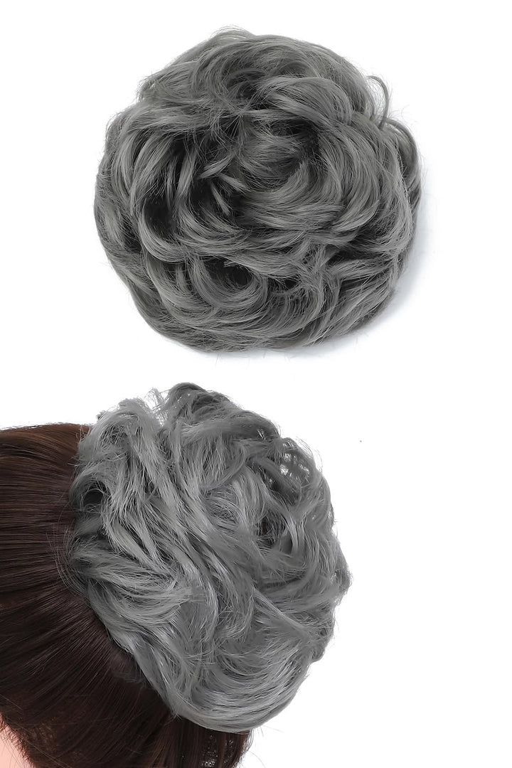Rose bud Messy Bun Hair Pieces For Women Hair Bun Extension Updo Curly Messy Bun Scrunchie Dark Grey