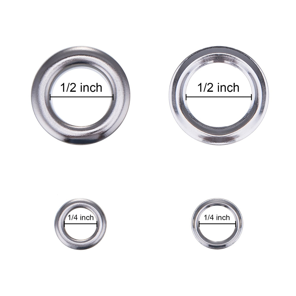 200 Sets 1/2 and 1/4 Inch Grommets Eyelets for Canvas Clothes and Leather DIY Craft Washer Self Backing