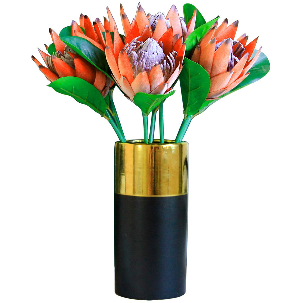 Artificial Protea Cynaroides for Flower Arrangements, Faux Protea for Table Decoration Centerpieces, 3 Pieces Silk Protea Bouquet for Wedding (3, Orange)