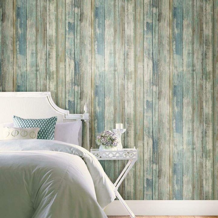 RMK9052WP Blue Distressed Wood Peel and Stick Wallpaper