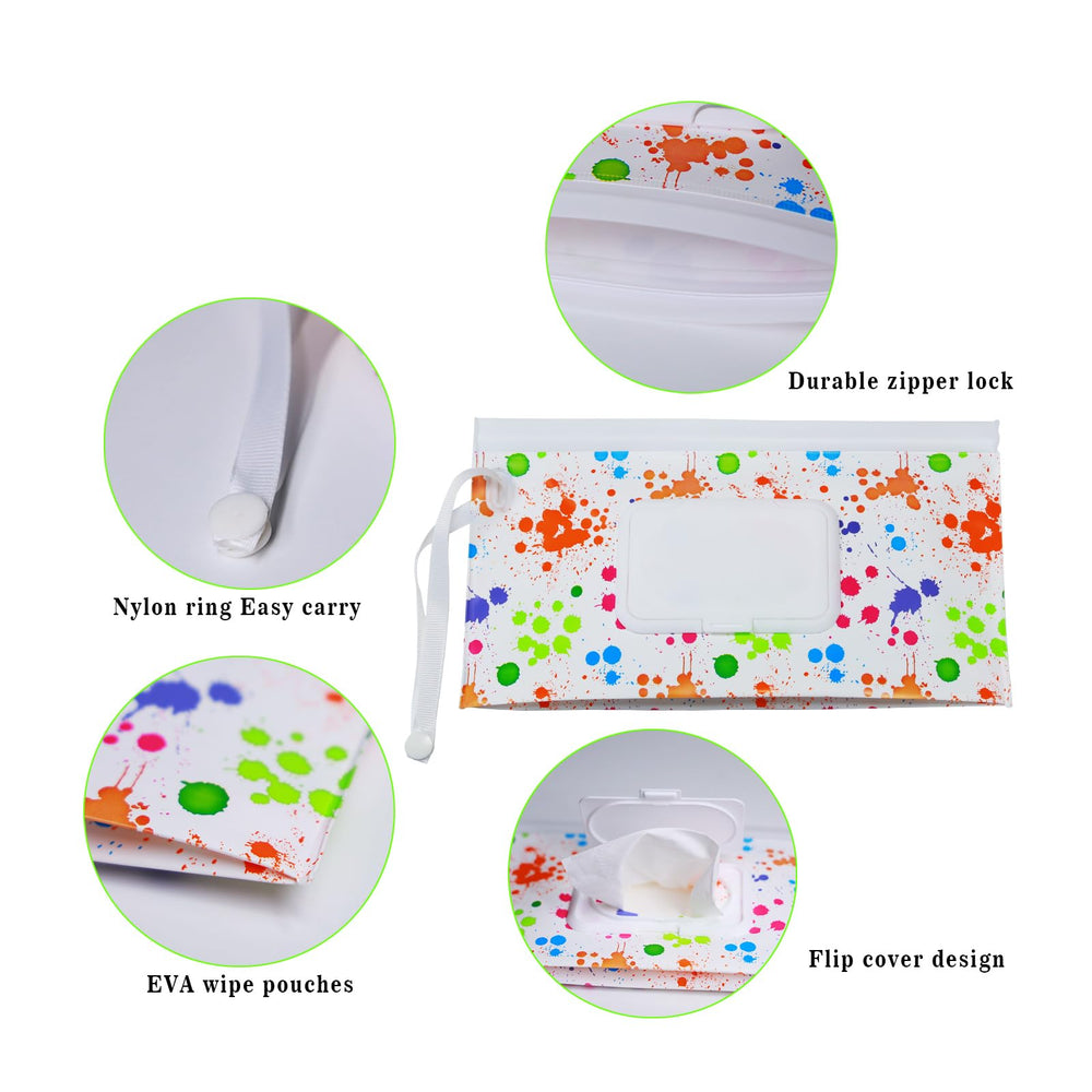 Baby Wipe Dispenser, 4 Pack Portable Refillable Wipe Holder, Reusable Lightweight Wipes Container Case Holder for Travel Wet Wipe Pouch,Geometric