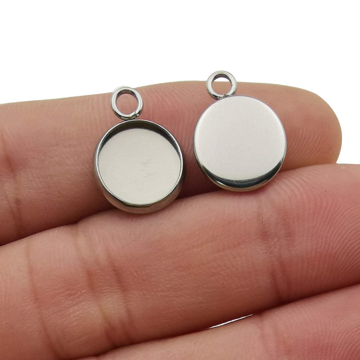 40 Pcs Fit 14mm Stainless Steel Round Blank Bezel Pendant Trays Base Cabochon Settings Charms for Jewelry Making (10163-14mm-40pcs)