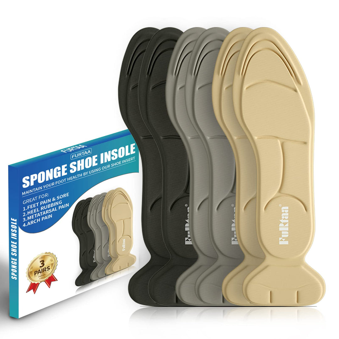 (3 Pairs) Shoe Insoles,Heel Insoles,Sponge Shoes Pads with Heel Grips Inserts,Heel Cushions,High Heel Inserts Great for Loose Shoes, Metatarsal or Arch Pain,Feet Sore Relief,Women 4.5-9.5.