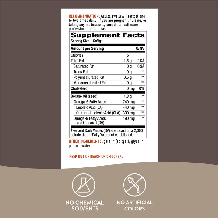 Nature's Way Borage Oil, Cold Pressed & Unrefined, GLA Supplement, 1300mg Per Serving, 60 Softgels