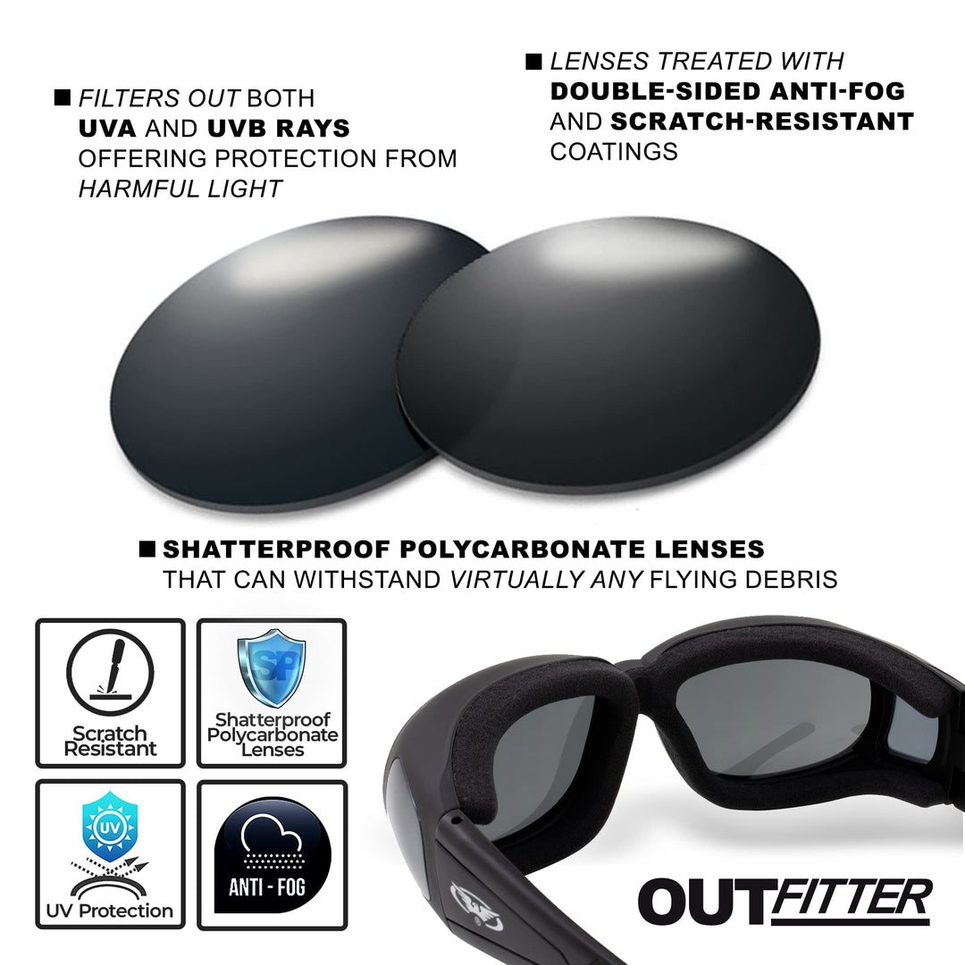 Outfitter Padded Fit-Over Motorcycle Safety Sunglasses (Smoke Lens)