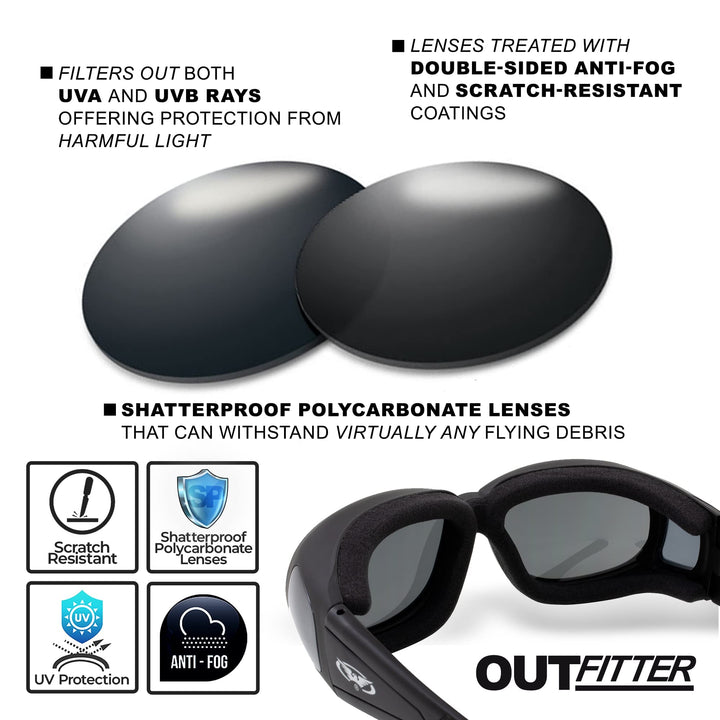 Outfitter Padded Fit-Over Motorcycle Safety Sunglasses (Smoke Lens)