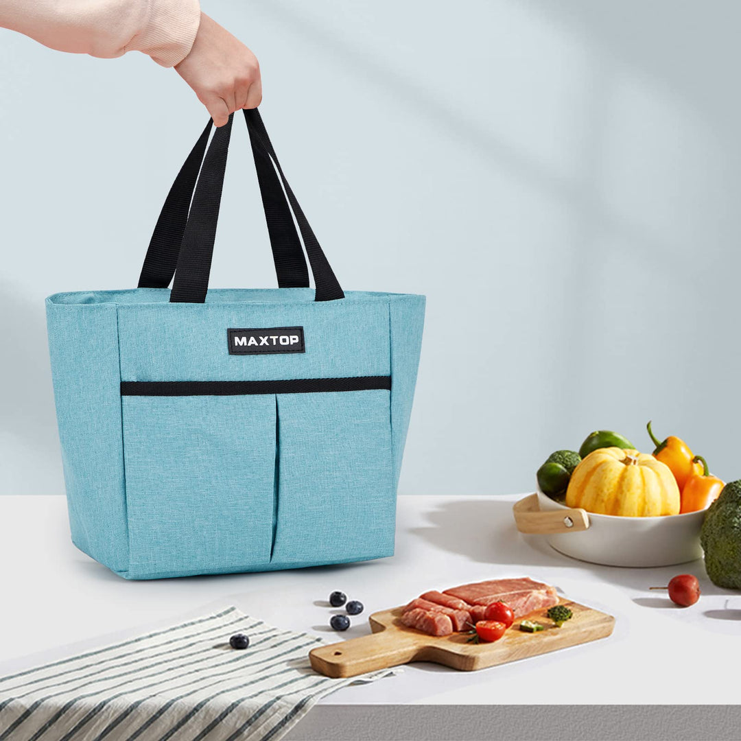 Lunch Bags for Women Insulated Thermal Lunch Tote Bag Lunch Box with Front Pocket for Office Work Picnic Shopping (Light Blue Small)