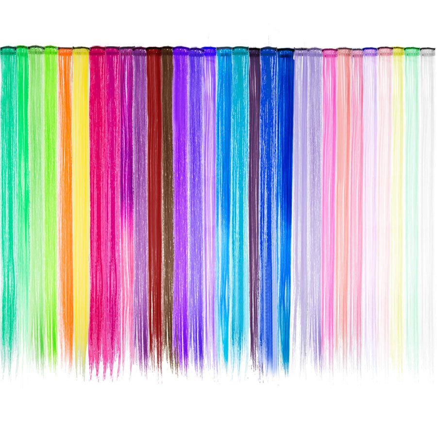 30 Pieces Colorful Party Highlights Clip in Hair Extensions, Straight Long Hairpiece, Heat Resistant Synthetic Hair Accessories, 21.6 Inch
