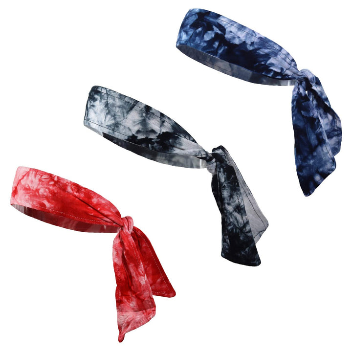Tie Back Headbands Moisture Wicking Athletic Sports Head Band You Pick Colors (3 Pack ATD/B/R/B)