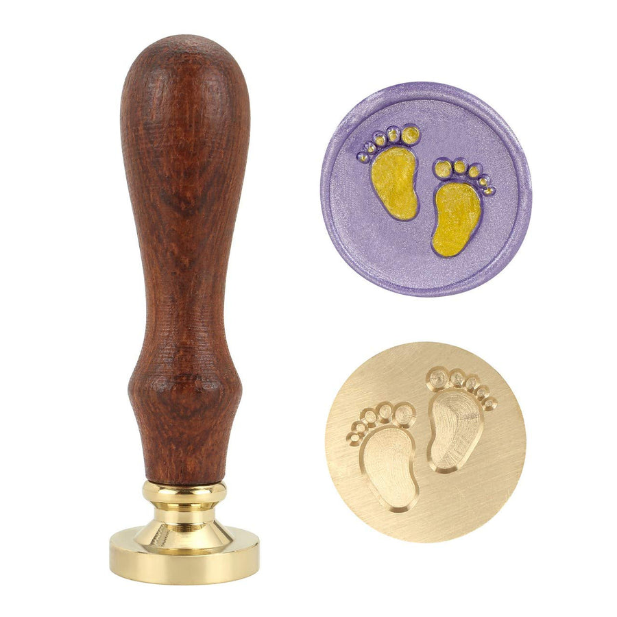 Baby Series Wax Seal Stamp, Baby Footprints Brass Head Wooden Handle Sealing Stamp for Baby Shower Party Invitation