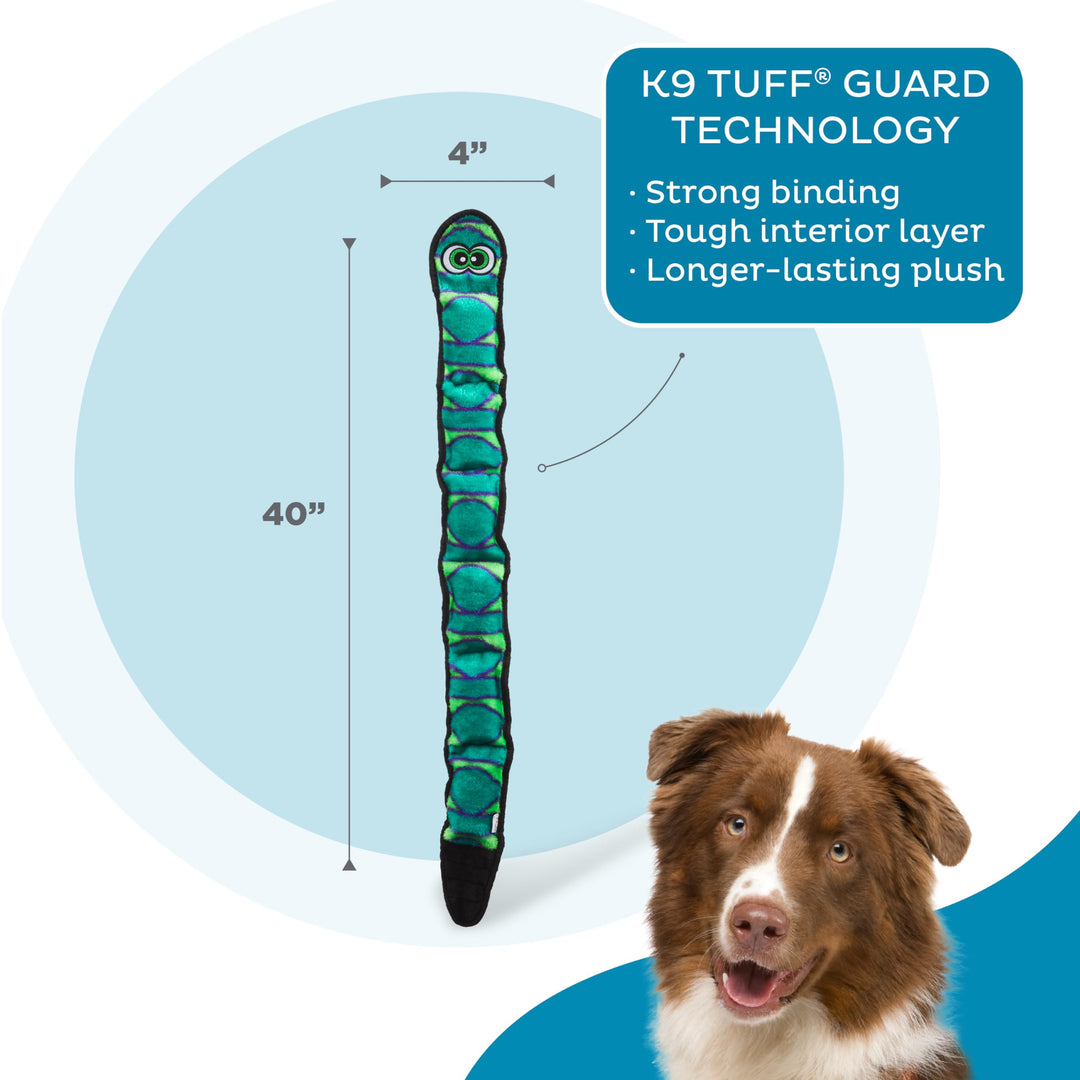 Durablez Tough Plush Squeaky Dog Toy, Snake, Blue, XL