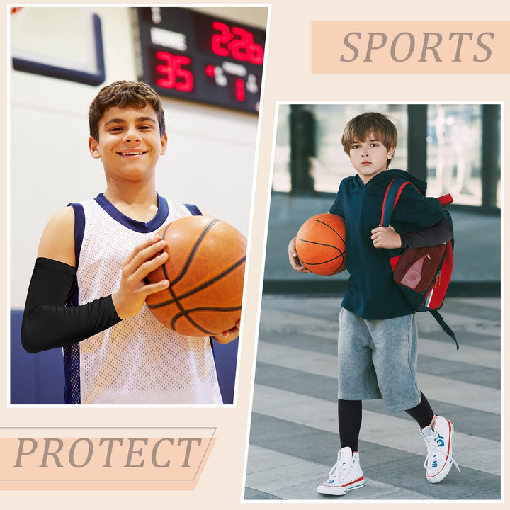 4 Pairs Kids Leg Sleeves Compression and Arm Sleeves Youth Leg Sleeves Arm Wraps for Cycling Basketball Sports (Black, Medium)