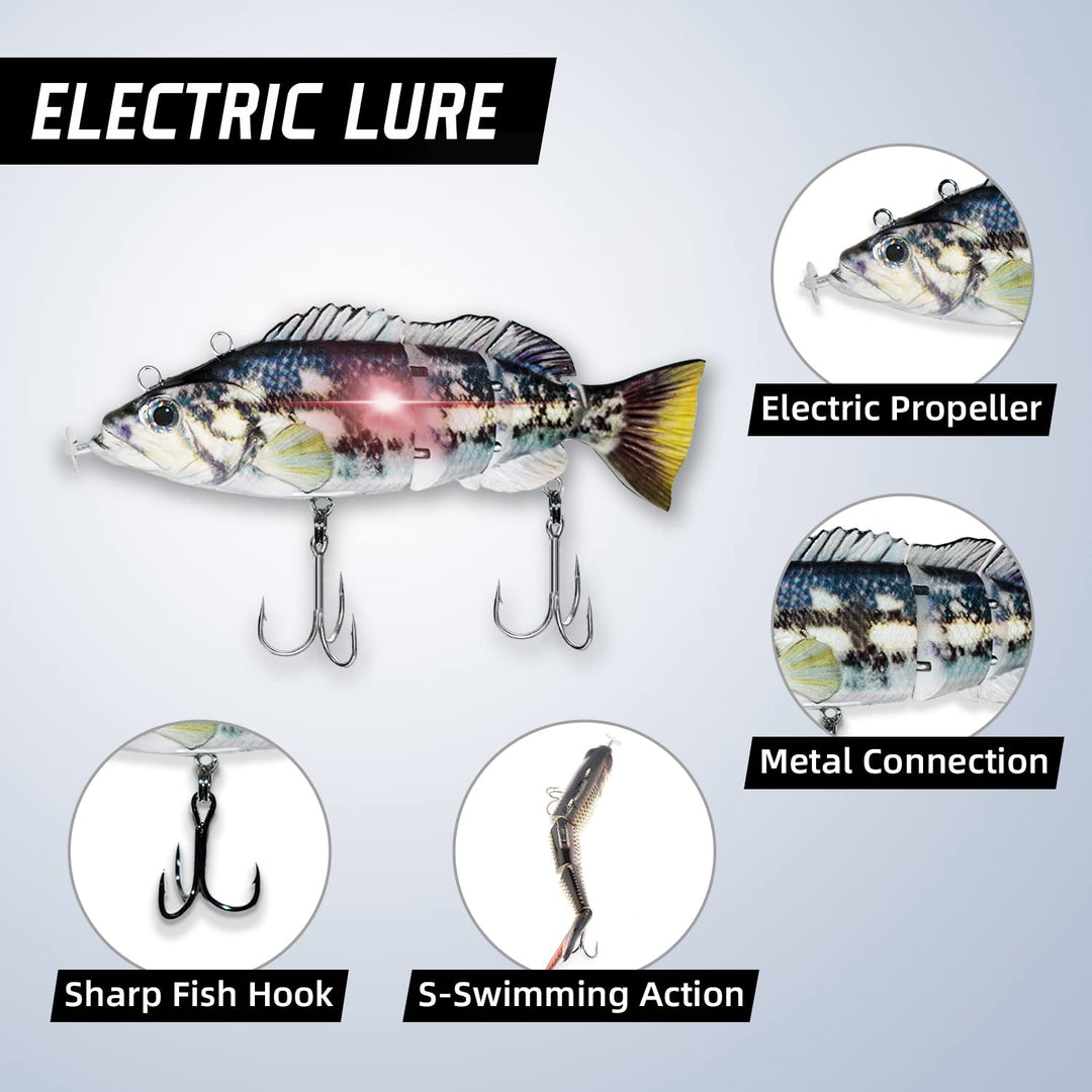 Robotic Electric Fishing Lure Rechargeable 5.1 Auto-Swimming Multi Segment Swim Bait Vibration LED Light Fishing Bait