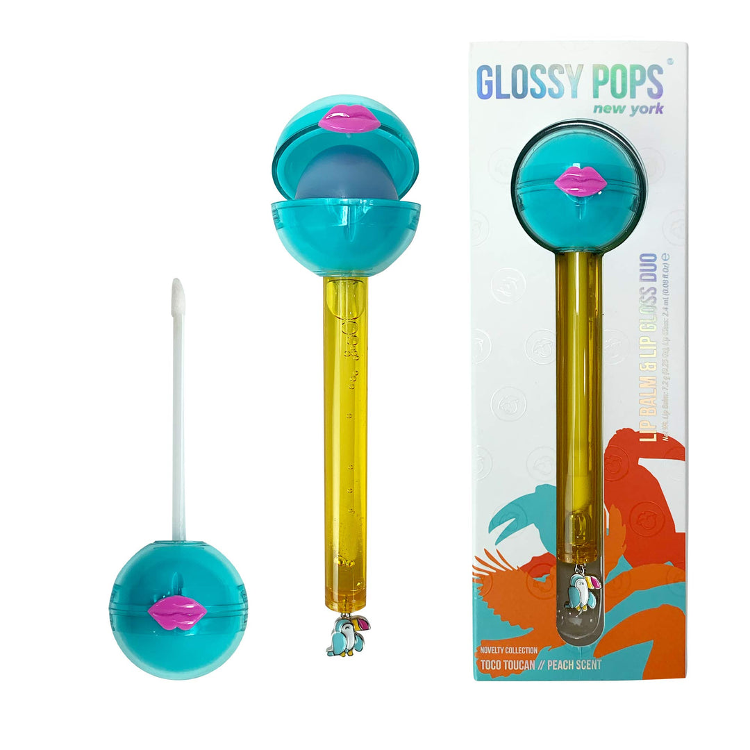 Scented Clear Lip Balm & Clear Lip Gloss Combo | Novelty Collection (Toco Toucan - Peach Scent), 1 count