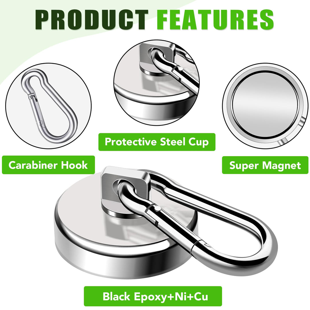 Magnetic Hooks,100LBS Strong Heavy Duty Neodymium Magnet Hooks with Swivel Carabiner Hook,Great for Your Kitchen,Refrigerator and Other Magnetic Surfaces(4 Pack), Silvery