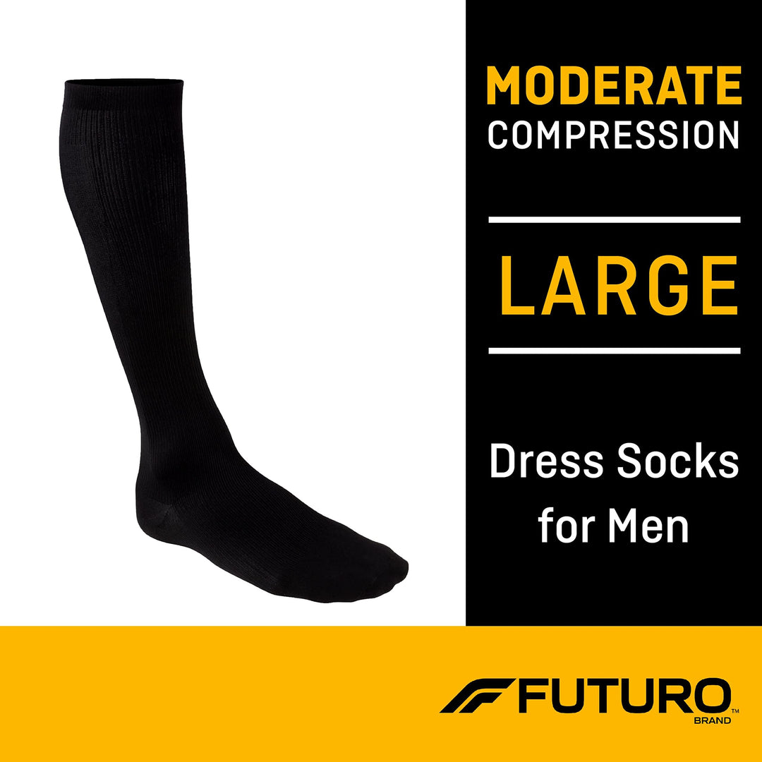 Futuro Revitalizing Men's Dress Socks, Black, Large, Moderate (15-20 mm/Hg)