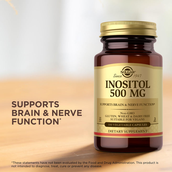 Solgar Inositol 500 mg - 100 Vegetable Capsules - Supports Cellular Function & Brain Health - Vegan, Gluten Free, Dairy Free, Kosher - 100 Servings