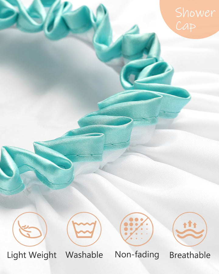 Waterproof Mold Resistant Washable Shower Cap for Girls and Women Cute and Soft White