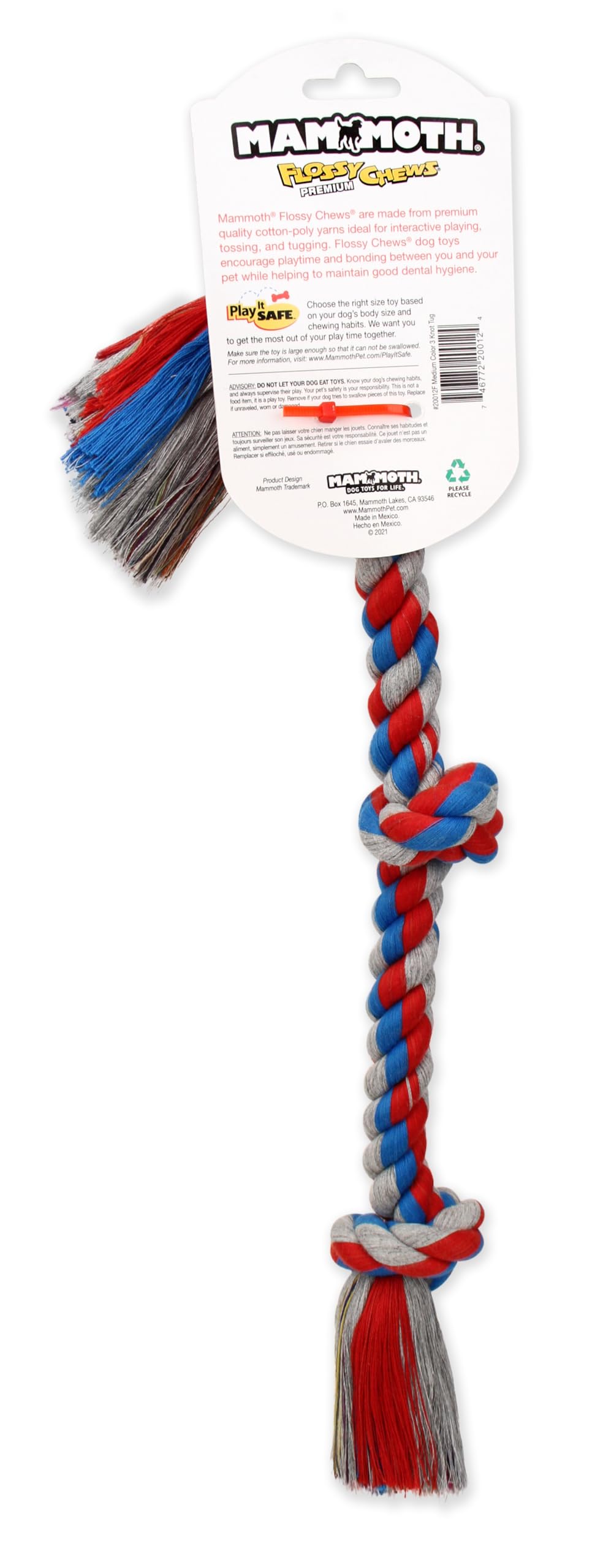 Mammoth Flossy Chews Rope Tug – Premium Cotton-Poly Tug Toy for Dogs – Interactive Rope Toy (Colors May Vary)