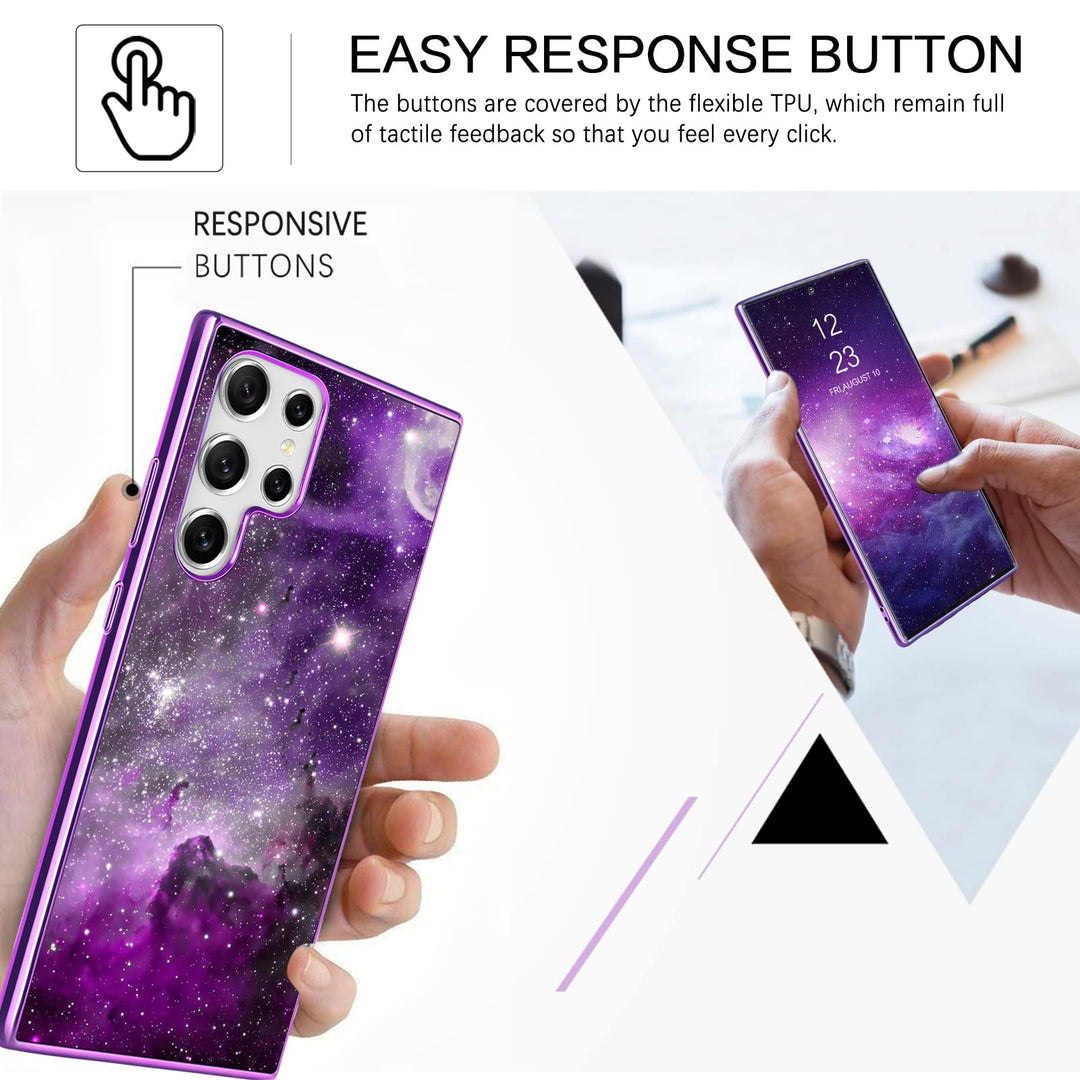 Compatible with Samsung Galaxy S22 Ultra Case, Slim Fit Glow in The Dark Hybrid Hard PC Soft TPU Bumper Shockproof Girls Women Men Phone Cover for Samsung S22 Ultra 6.8 2022, Purple Galaxy