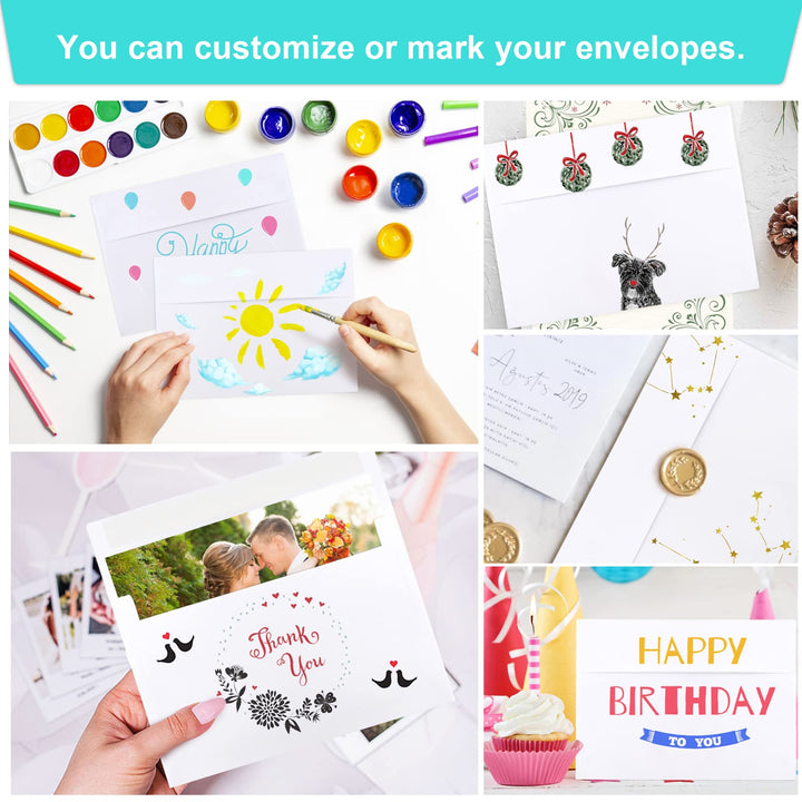 50 Packs 5x7 Envelopes, White A7 Envelopes for Invitations, Printable, Self Seal for Weddings, Invitations, Photos, Postcards, Greeting Cards, Mailing