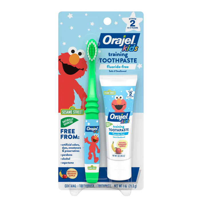 Elmo Fluoride-Free Tooth & Gum Cleanser with Toothbrush, Combo Pack, Banana Apple Flavored Non-Fluoride, 2 Piece Set