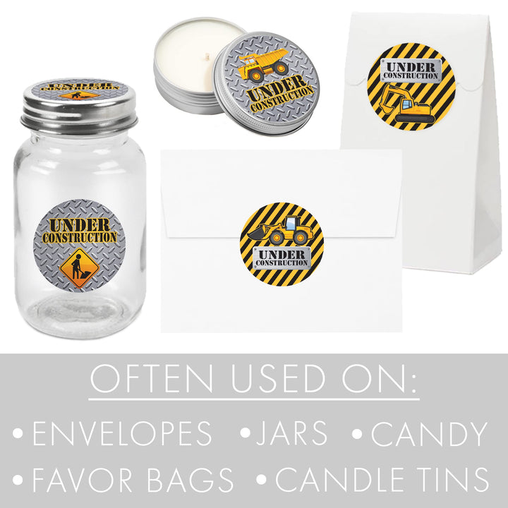 Under Construction Party Favor Stickers - 1.75 in - 40 Labels