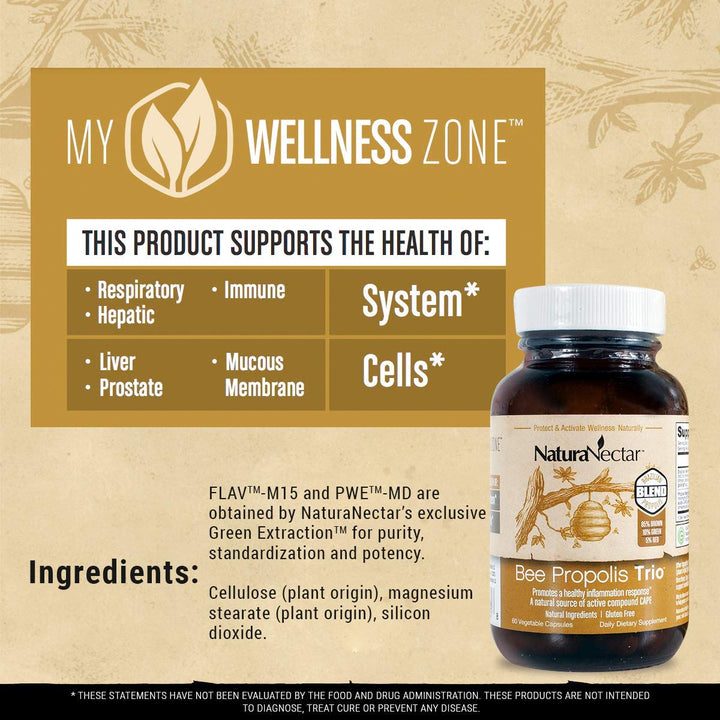 - Bee Propolis Trio Capsules, NSF Certified Premium Brazilian Propolis - Gluten-Free Supplements with More Diverse Flavonoids & PWE - Naturally Sourced Through Ethical Beekeeping (60pcs.)