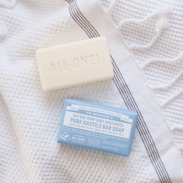 Dr. Bronner's - Pure-Castile Bar Soap (Baby Unscented, 5 ounce, 3-pack) - Made with Organic Oils, For Face, Body, Hair, Gentle for Sensitive Skin, Babies, No Added Fragrance, Biodegradable, Vegan